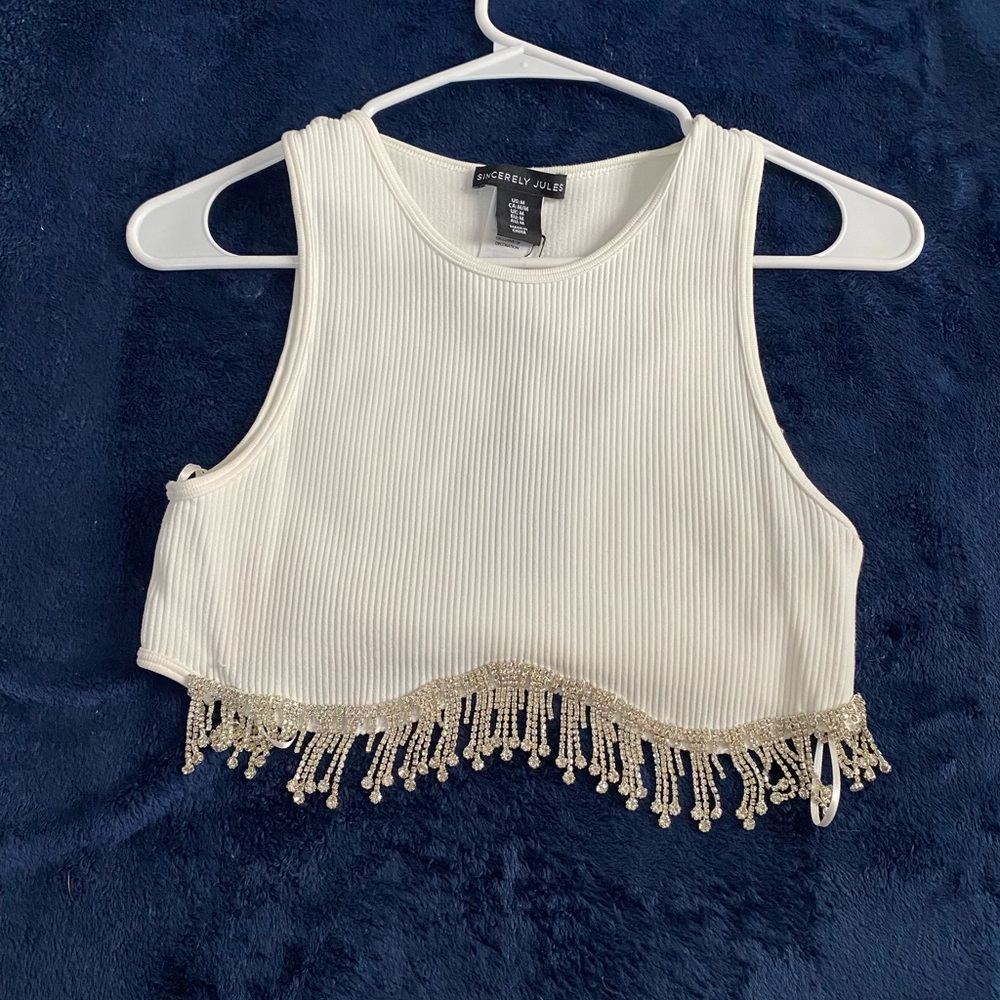White Diamond Fringe Crop Top